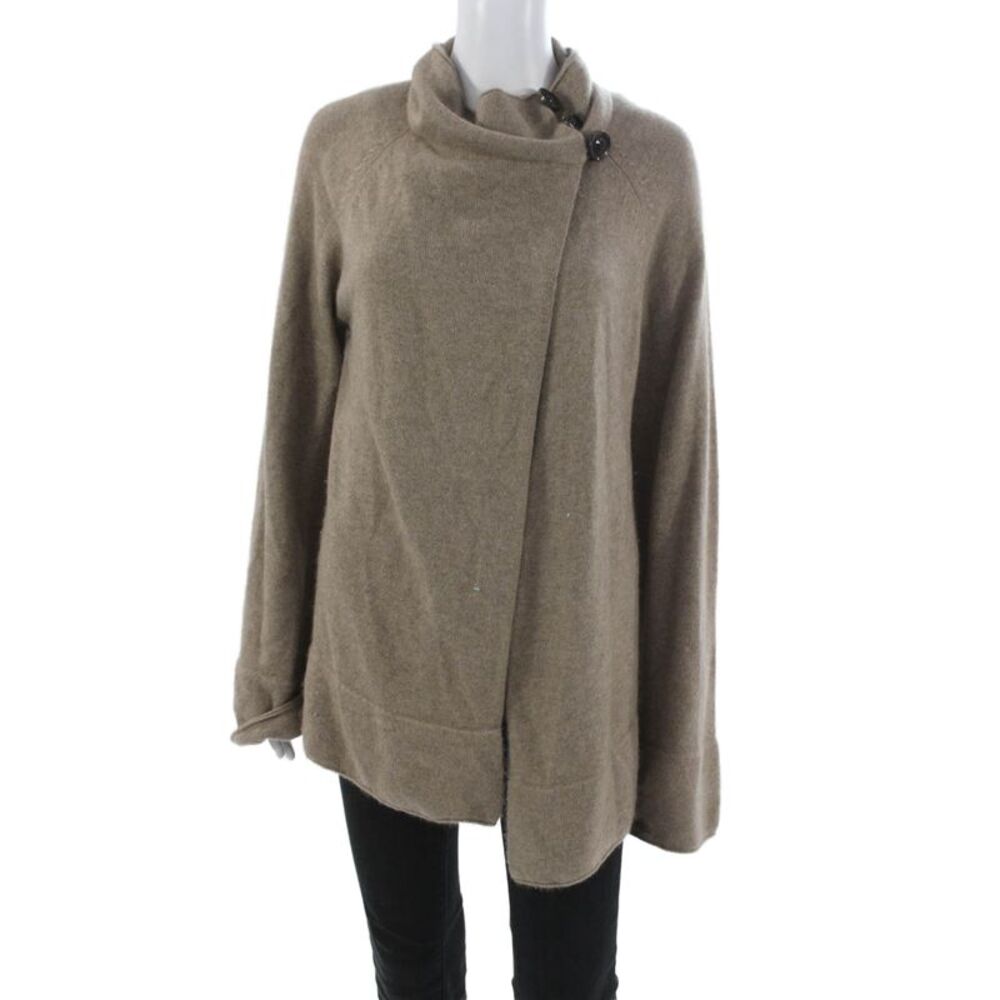 Elizabeth McKay Women Beige Cashmere Wrap Sweater Cowl Neck Longsleeve Size L